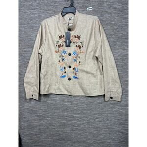 Coofandy Shirt Mens XL Beige Embroidered Floral Linen Blend Button Up